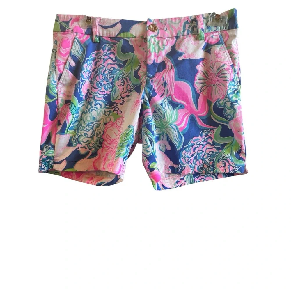 Lilly Pulitzer Jayne Stretch Shorts Size 12 Vibrant Floral Print Pockets Preppy